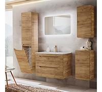 Lomadox Ensemble complet de meubles de salle de bain en chêne, lavabo en céramique avec armoire inférieure et haute, panier à linge, armoire suspendue