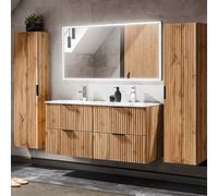 Lomadox Ensemble complet de meubles de salle de bain Wotan rainuré, lavabo 120 cm céramique, miroir LED, 2 armoires hautes, dimensions 170 x 200 x 46 cm