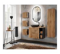 Lomadox Ensemble de meubles de salle de bain anthracite avec lavabo de 80 cm avec lavabo à poser, armoire haute, 3 armoires suspendues, miroir, l/h/p : env. 180/200/46,5 cm