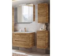 Lomadox Ensemble de meubles de salle de bain avec lavabo à LED 80 cm et meuble bas en chêne Wotan