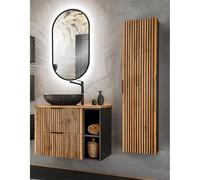 Lomadox Ensemble de meubles de salle de bain avec vasque, étagère rangement et lavabo à poser en anthracite avec rainures noires