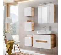 Lomadox Ensemble de meubles de salle de bain blanc brillant avec meuble en céramique de 80 cm et 3 placards suspendus