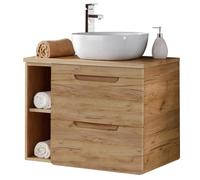 Lomadox Ensemble meuble de lavabo en chêne Wotan, lavabo en céramique, 2 tiroirs à fermeture amortie et étagère, 81 x 76,5 x 46 cm
