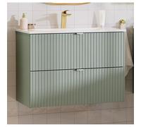 Lomadox Lavabo 80 cm, vert, avant rainuré, montage suspendu, faible profondeur 40 cm