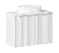 Lomadox Lavabo de salle de bain 80 cm avec lavabo en céramique, blanc avec façade rainurée