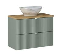 Lomadox Lavabo de salle de bain avec lavabo en céramique 80 cm en vert et chêne
