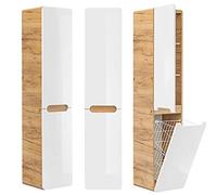 Lomadox LUTON-56 Meuble de salle de bain haut avec panier à linge en chêne de Wotan Blanc brillant l x H x P env. 35 x 175 x 35 cm