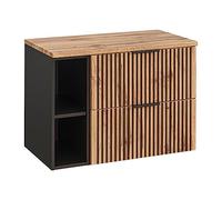 Lomadox Meuble de lavabo de salle de bain avec étagère, Rangement Salle de Bain - 80,6 x 59,2 x 46,5 cm - Anthracite avec rainures noires