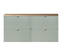 Lomadox Meuble de lavabo double 120 cm, vert et chêne, avant rainuré, montage suspendu, faible profondeur 40 cm