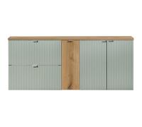 Lomadox Meuble de lavabo double 140 cm, vert et chêne, avant rainuré, montage suspendu, faible profondeur 40 cm
