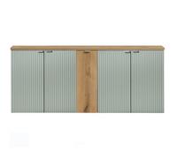 Lomadox Meuble de lavabo double 140 cm, vert et chêne, avant rainuré, montage suspendu, faible profondeur 40 cm