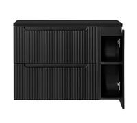 Lomadox Meuble de salle de bain - 100 cm - Noir - 2 tiroirs et 1 porte - Largeur x hauteur x profondeur : environ 100,4 x 59,5 x 40 cm