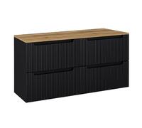 Lomadox Meuble de salle de bain double lavabo 120 cm, en noir avec chêne, avant rainuré, sans poignée