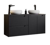 Lomadox Meuble de salle de bain double vasque 120 cm avec lavabo à poser, noir avec façade rainurée