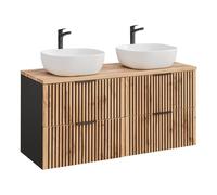 Lomadox Meuble de salle de bain double vasque, 121 cm, avec 2 lavabos, anthracite avec chêne Nb. noir rainuré, 120,6 x 74,2 x 46,5 cm