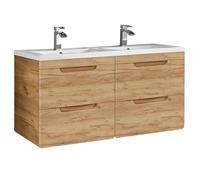 Lomadox Meuble de salle de bain double vasque avec meuble sous vasque en céramique de 121 cm, 4 tiroirs à fermeture amortie et étagère, env. 121 x 63 x 46 cm