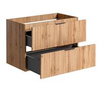 Lomadox Meuble de salle de bain - Meuble de lavabo - 80 cm - Chêne Wotan - Avec avant rainuré - 2 tiroirs à fermeture douce - Dimensions (l x H x P) : environ 80 x 57 x 46 cm