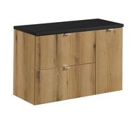 Lomadox Meuble de salle de bain, sous vasque, 90 cm, chêne et noir, faible profondeur (40 cm)
