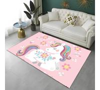 LOMDEM Licorne Magique Rose Noir Tapis pour Chambre de Fille, Doux et antidérapant, Arc-en-Ciel Nuages étoiles Fleurs Licorne Tapis de Sol pour Chambre, Salon et Aires de Jeux, 160x200 cm, Color 1