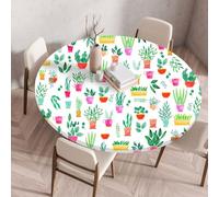 LOMDEM Nappe Ronde Imperméable Motif Cactus Fleurs Citronnier, Polyester Extensible avec élastique, Convient aux Tables Rondes de 55 à 155 cm Diamètre, Nappe pour Jardin Cuisine, 160cm, Color 4