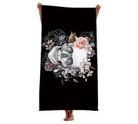 LOMDEM Noir Gris Microfibre Serviette de Plage Skull Thème XL XXL Vitesse Sèche Serviette de Bain Fleur Mort Skull Flamme Goth Style Cool Sport Hommes Adolescents Beach Towel (Couleur 3,100x180 cm)