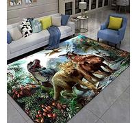 LOMDEM Tapis 3D Dinosaures Forest River Grand Tapis de Salon Tapis pour Enfants Flanelle Douce Tapis de Chambre de Garçons Brun Vert Dinosaure Tapis de Course Tapis de Cuisine (Couleur 2,120x180 cm)