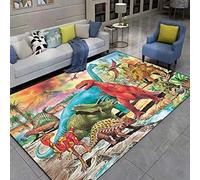 LOMDEM Tapis 3D Dinosaures Forest River Grand Tapis de Salon Tapis pour Enfants Flanelle Douce Tapis de Chambre de Garçons Brun Vert Dinosaure Tapis de Course Tapis de Cuisine (Couleur 3,100x150 cm)