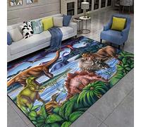 LOMDEM Tapis 3D Dinosaures Forest River Grand Tapis de Salon Tapis pour Enfants Flanelle Douce Tapis de Chambre de Garçons Brun Vert Dinosaure Tapis de Course Tapis de Cuisine (Couleur 4,140x180 cm)