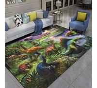 LOMDEM Tapis 3D Dinosaures Forest River Grand Tapis de Salon Tapis pour Enfants Flanelle Douce Tapis de Chambre de Garçons Brun Vert Dinosaure Tapis de Course Tapis de Cuisine (Couleur 1,50x80 cm)