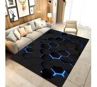 LOMDEM Tapis Gamer Sol en Flanelle Neon Géométrique Hexagone - Deco Chambre Ado Garçon/Fille, Tapis de Chambre Gaming 3D, Idéal pour Chambre Gamer et Décoration Moderne, 140x200 cm, Multi 6