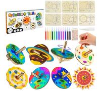 lomdung 12 Gyroscope en Bois pour Enfants, Toupies Jouets en Bois, Kit de Bricolage en avec Pigments, Gyroscope Planétaire Cadeau Peinture Bricolage Anniversaire Activites Manuelles pour Enfants
