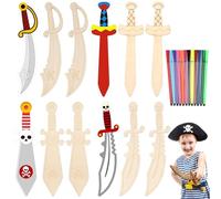 lomdung 12 Pièces Peinture D'épée de Pirate avec 12 Stylos de Couleur, Décoration en Bois D'épée de Pirate, Épées Pirate D'enfants, Épées de Pirate à Personnaliser, pour Loisirs Créatifs Fête