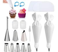 lomdung 18 Pièces Douille Patisserie Kit, Acier Inoxydable Douille Patisserie avec Une Poche à Douille en Coton, Coton Poches à Douille avec Grattoir, con 3 Spatules, 8 Douilles, 2 Adaptateurs, etc