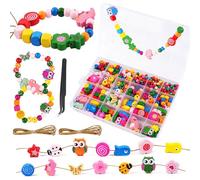 lomdung Perles en Bois Multicolores à Enfiler, Perles en Bois à Enfiler, Perle en Boising Multicolores Enfants Bricolage, Jeu de Perle Montessori, pour Bracelets, Bijoux, Multicolore, 450-500 Pièces