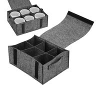 lomdung Porte Tasse en Feutre pour Camping Car avec 6 Compartiments, sac de Rangement de Vaisselle de Camping 27 * 15 * 5cm, Porte Assiettes En Feutre pour Camping Car Cuisine Armoires Tiroir, Gris