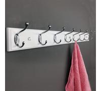 lomejii Porte-manteau mural bois blanc avec 8 crochets argentés, 80 cm longueur, patère mural pour manteau, chapeau, sac, grande portemanteau moderne pour entrée, couloir, chambre à coucher