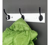 lomejii Porte-manteau mural en bois blanc avec 3 crochets, 32 cm, crochets noirs,suspendu pour manteaux d'hiver, vêtements, cintre moderne pour entrée, couloir, chambre