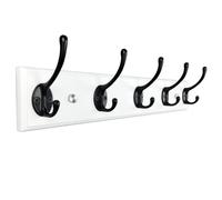 lomejii Porte-manteau mural en bois blanc avec 5 crochets, 44 cm, crochets noirs,suspendu pour manteaux d'hiver, vêtements, cintre moderne pour entrée, couloir, chambre