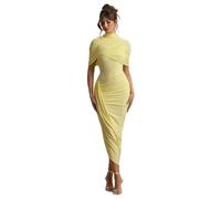 Lomeuuu Robe Plissée, Encolure Haute, Drapée, Style Châle, Style Hanche sans Dos, Design Taille Haute, S-L (Yellow,M)