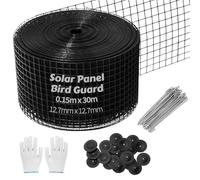 LOMGDOVC Kit de panneau solaire en maille pour oiseaux - 15,2 x 30,5 m - Panneau solaire flexible en PVC - Protection contre les oiseaux pour empêcher les pigeons de nicher avec gants