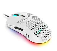 Lomi-luskr AJ390 Souris de jeu légère avec effet lampe RVB, coque en nid d'abeille, seulement 69 g, 7 boutons programmables, souris optique USB 16000 DPI (Blanc Pro)