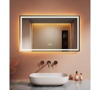 LOMIKEN Miroir de salle de bain avec rétroéclairage LED, 100 x 60 x 3,5 cm, avec éclairage anti-buée, éclairage miroir, 3 couleurs, variateur en continu, interrupteur tactile