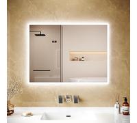 LOMIKEN Miroir LED de salle de bain 80x60 cm - Cadre en aluminium, verre anti-explosion, bords dépolis, 6400 K, blanc froid, IP44, économie d'énergie
