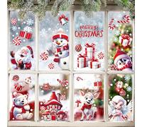 LOMIMOS 153 Pièces Autocollants Noël de Fenêtre, 8 Feuilles 3D Stickers PVC Autocollants Réutilisable de Bonhomme de Neige Père Noël Élan pour Fenêtres Vitrine Porte Maison