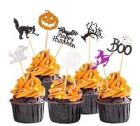 LOMIMOS 24 PCS Halloween Toppers Gâteau,Décorations de Gâteaux Halloween Cupcake Topper Déco Accessoires pour Desserts et Fête Citrouille Chauve-souris Sorcière Crâne