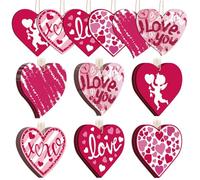 LOMIMOS 24 PCS Ornements en Forme De Cœur en Bois,Pendentif Suspendu en Forme d'amour pour La Saint Valentin Décoration pour Maison Fête des Mères(10 * 10cm)