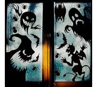 LOMIMOS 4 Feuilles de Grands Fenêtre Autocollants d'Halloween,40 * 70cm Decoration Stickers fenêtre Réutilisables Silhouettes de Monstres Effrayantes Chauve-Souris Araignée