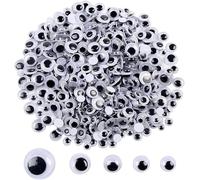 LOMIMOS 500 PCS Yeux Mobiles Autocollants Adhésifs Wiggle Rondes Noir en Plastique 6-12mm Gommettes Yeux pour DIY Craft Scrapbooking Accessoires Doll Making Toys