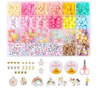 LOMIMOS Lot de 1500 perles en 24 couleurs avec lettres de l'alphabet et outils dans l'organisateur pour la fabrication de bijoux, bracelets, colliers, artisanat