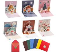 LOMIMOS Lot de 6 cartes de Noël 3D avec enveloppe, motif de Père Noël, bonhomme en pain d'épices, pour amis, famille